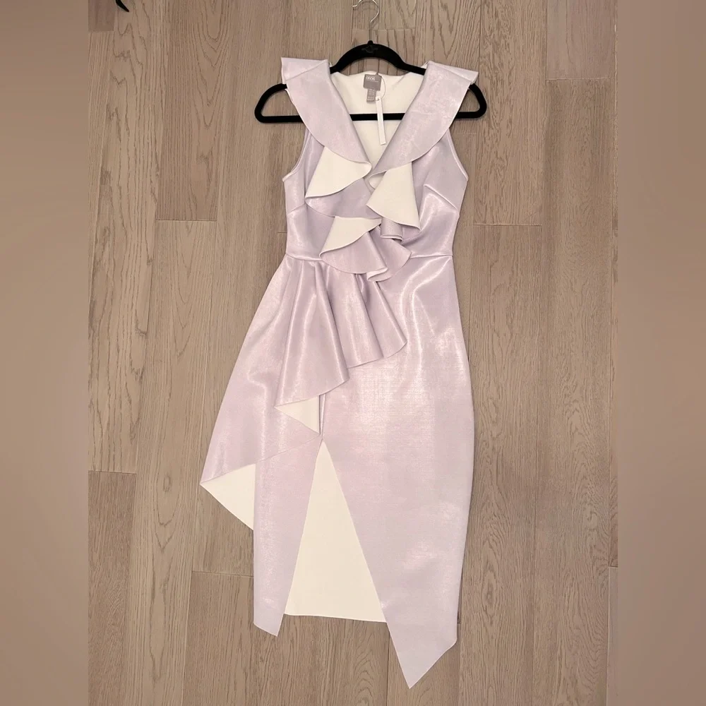 ASOS DESIGN plunge ruffle midi dress with waterfall skirt Cosmic sky, Size US 4 - Picture 6 of 7